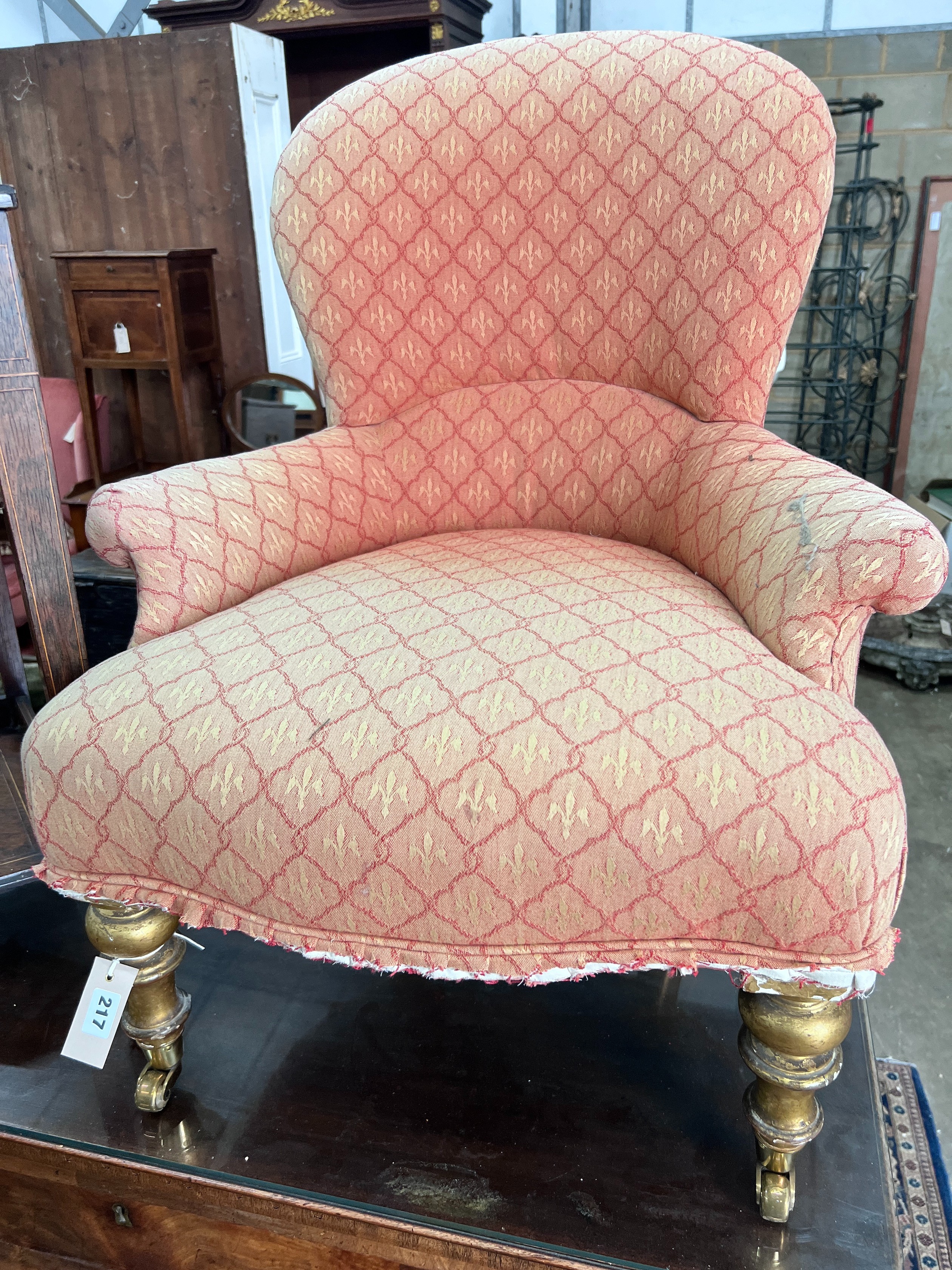 A Victorian giltwood nursing chair, width 66cm *Please note the sale commences at 9am.